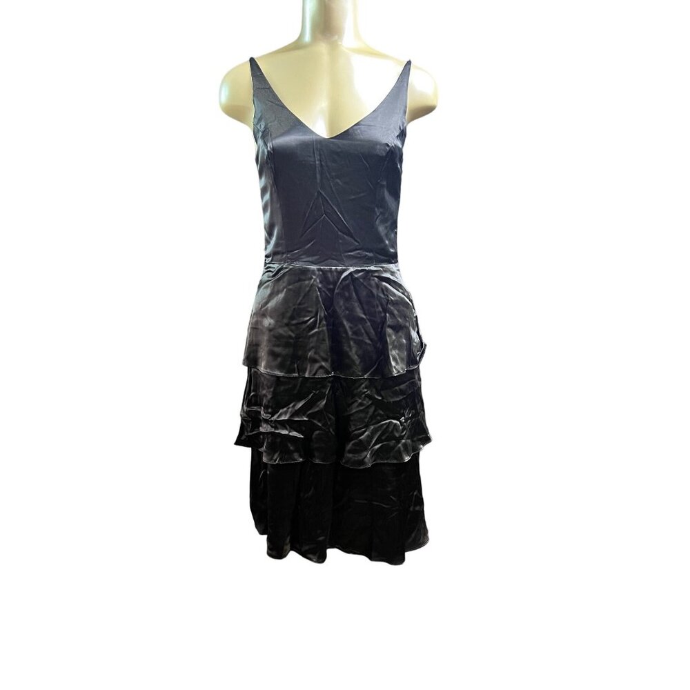 arden b small LBD little black dress A line tiered v neck strappy satin
